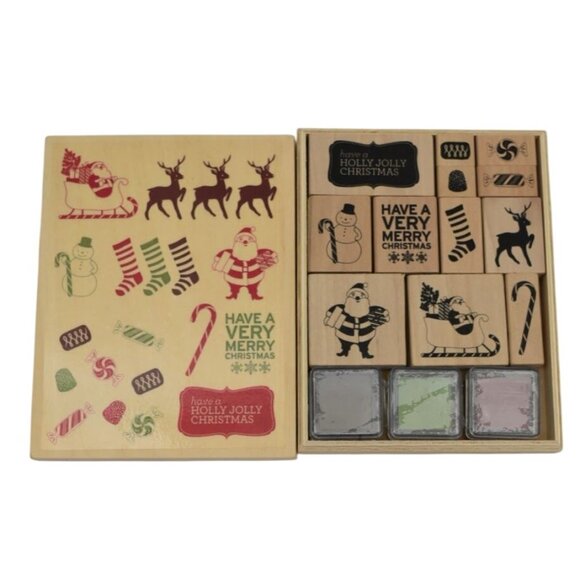 Christmas Holiday Rubber Stamp Set With Ink Pads - Picture 2 of 3